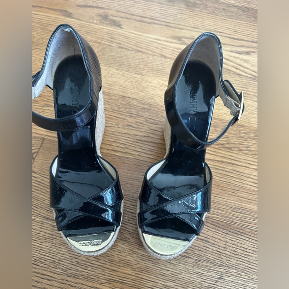 Jimmy Choo black patent leather platforms with tweed detailing - Picture 3 of 3